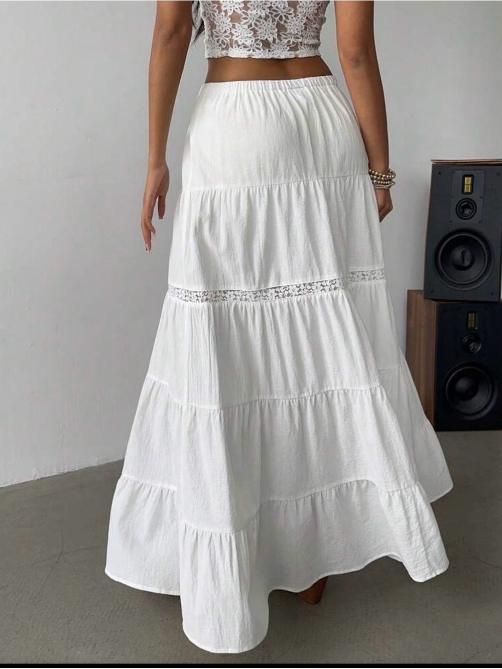 Women's White Tiered Cotton Maxi Skirt - Picture 2 of 2